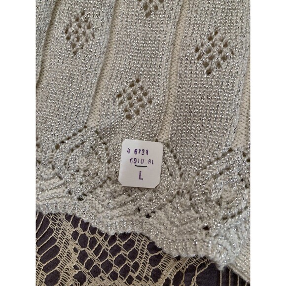 Vintage 80s Cardigan 1980s Silver Lurex Sparkle Holiday Retro Granny Glam Size L - Picture 6 of 8